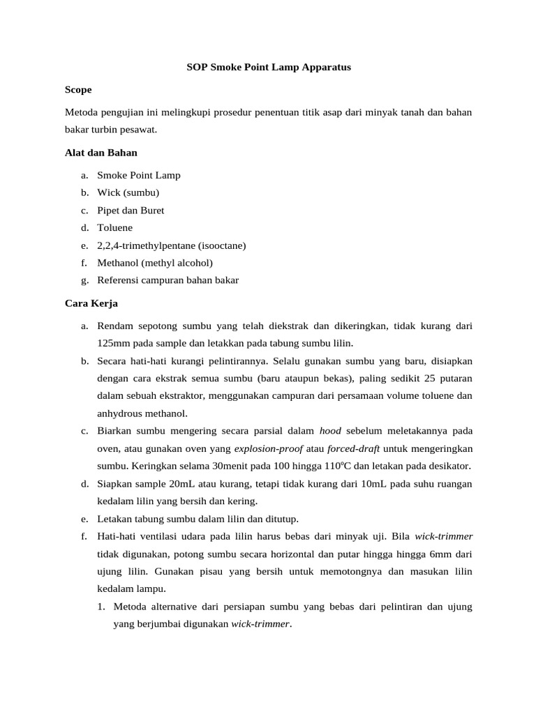 SOP Smoke Point Lamp Apparatus | PDF