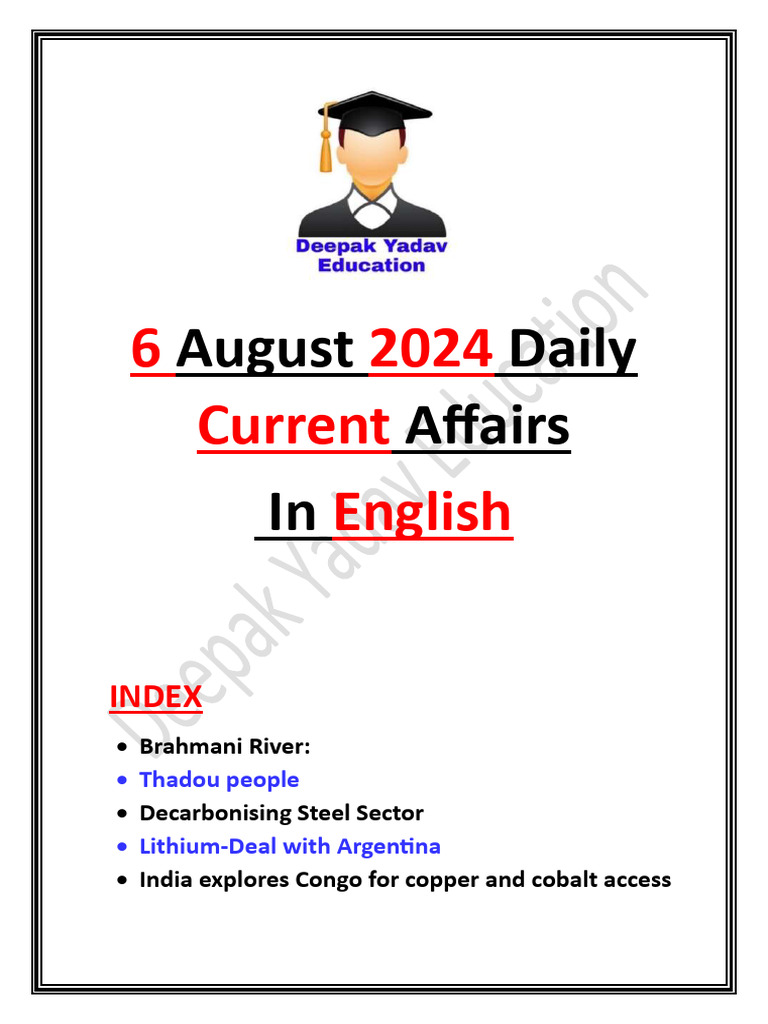 6 August 2024 Daily Current Affairs | PDF | Steelmaking | Climate ...