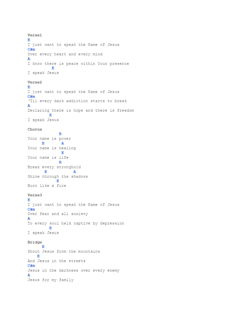 I Speak Jesus Lyrics and Chords | PDF