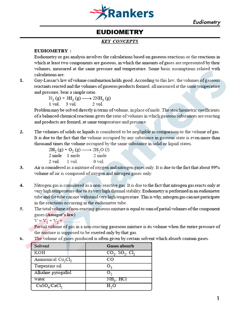 Eudiometry: Gas Volume Calculations | PDF | Gases | Combustion