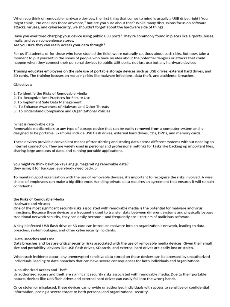 Cyber Awareness for Removable Media Risks | PDF | Security | Computer ...