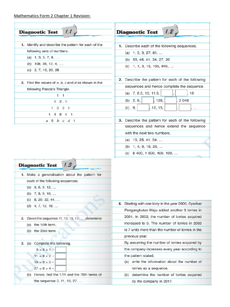Mathematics Form 2 Chapter 1 Revision | PDF
