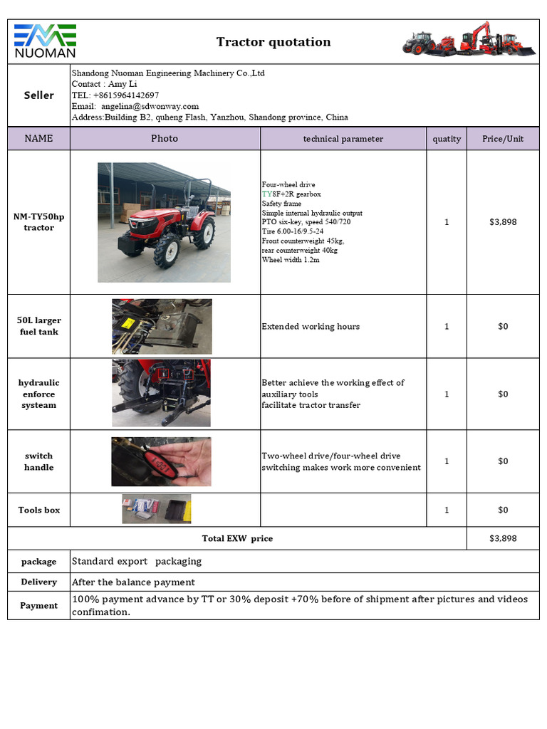Tractor Quotation from Shandong Nuoman | PDF | Tractor | Car Body Styles