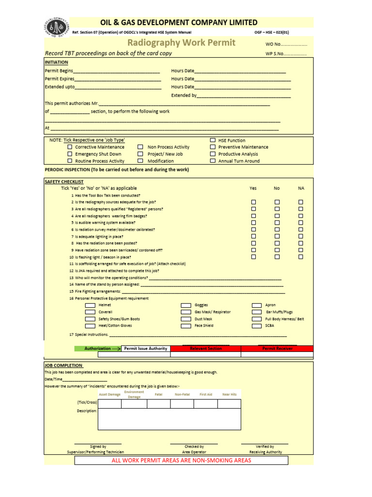 Radiography Work Permit and Safety Checklist | PDF | Occupational ...