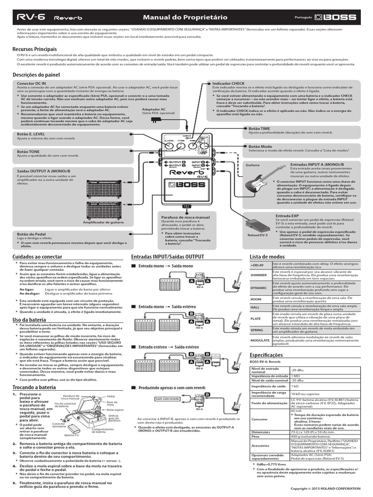 Manual do Proprietário do BOSS RV-6 | PDF | Conector elétrico | Fonte ...