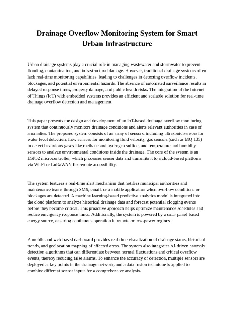 IoT Drainage Overflow Monitoring System | PDF | Internet Of Things ...