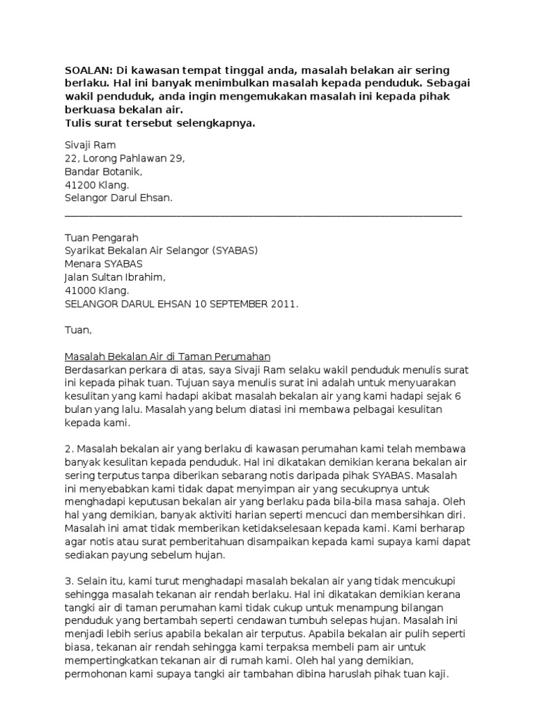 Aduan Masalah Bekalan Air Pdf