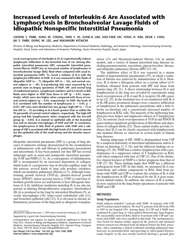 Increased Levels of Interleukin 6 Are Associated With Lymphocytosis in ...