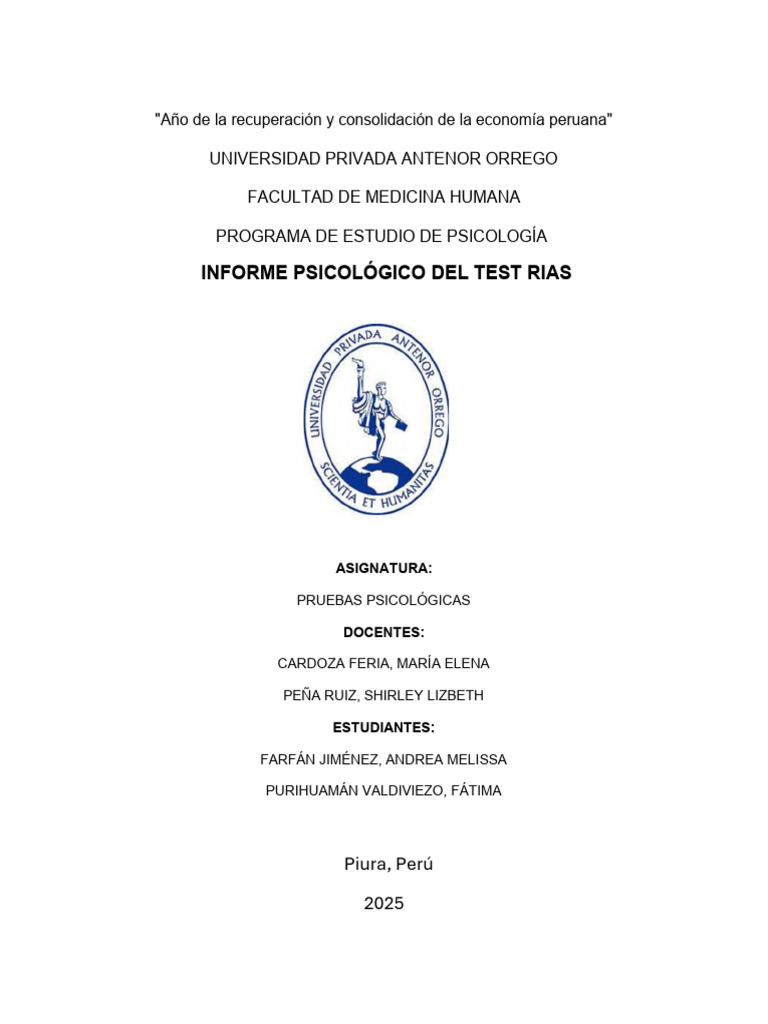 Informe Psicológico Test RIAS | PDF | Memoria | Inteligencia