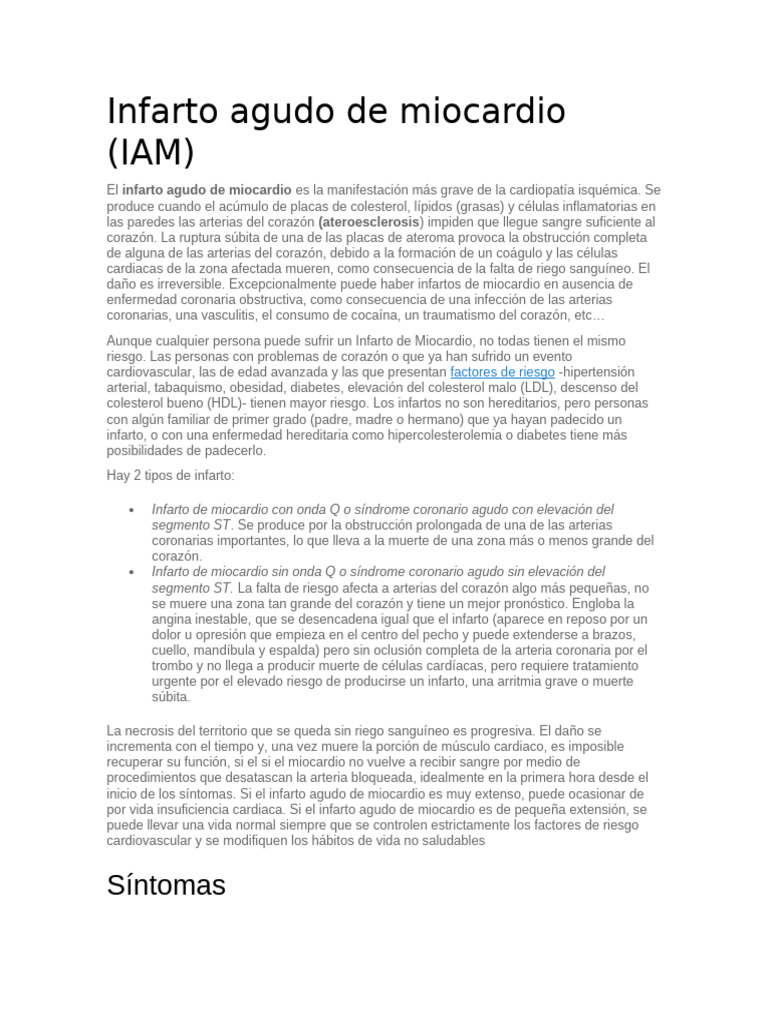 Síntomas y tratamiento del IAM | PDF | Infarto de miocardio ...
