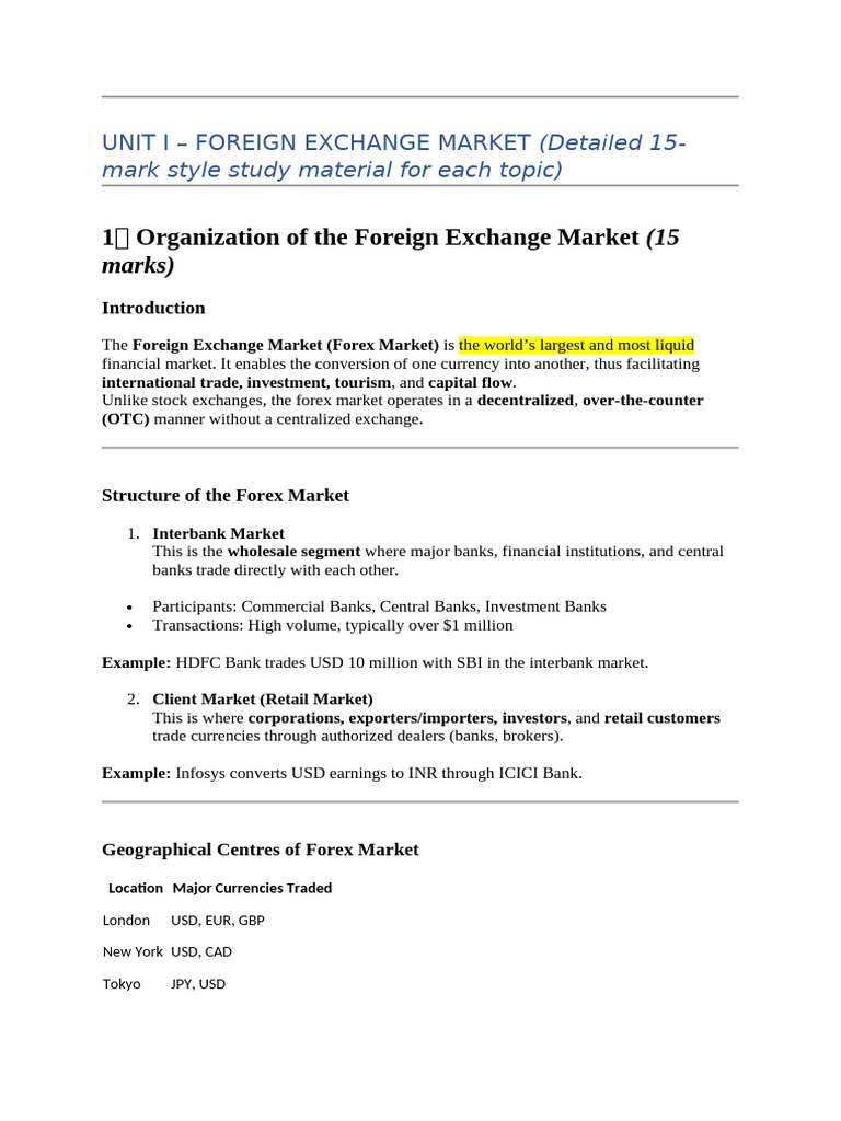 UNIT I-Forex | PDF | Foreign Exchange Market | Exchange Rate