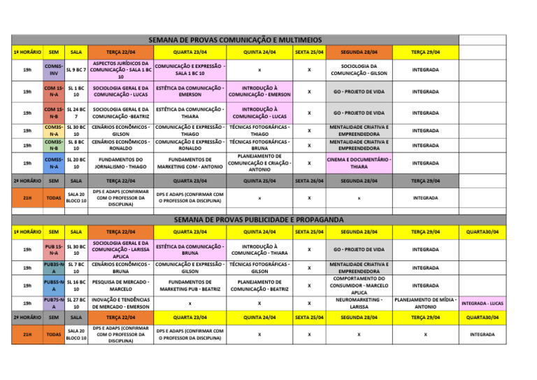 Semana de Provas - Ações | PDF | Comunicação