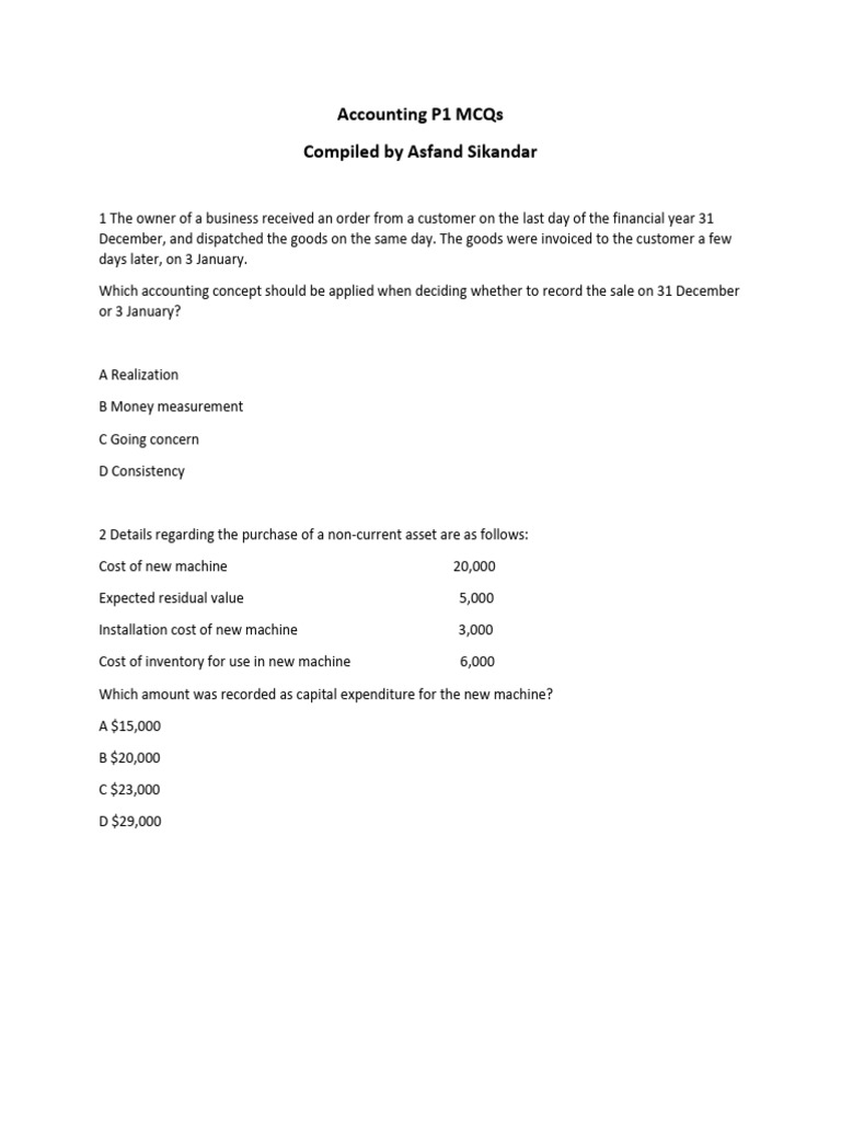 Accounting P1 MCQs for Students | PDF | Debits And Credits | Business