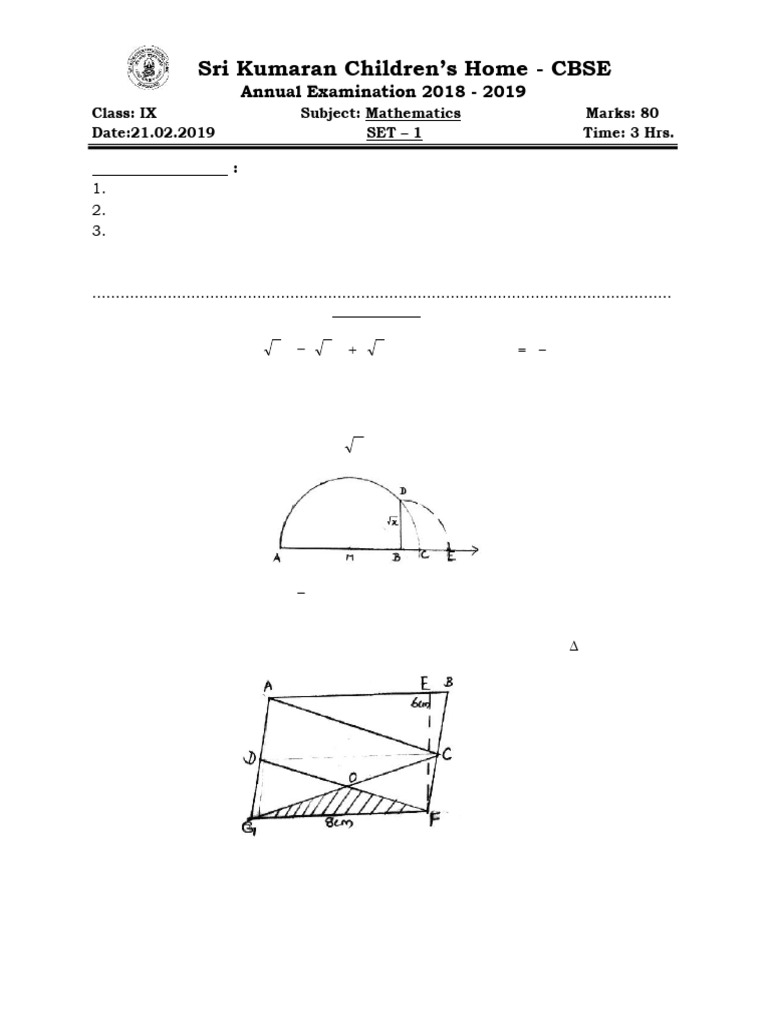 Class IX Mathematics Exam Paper 2019 | PDF | Geometric Shapes | Geometry