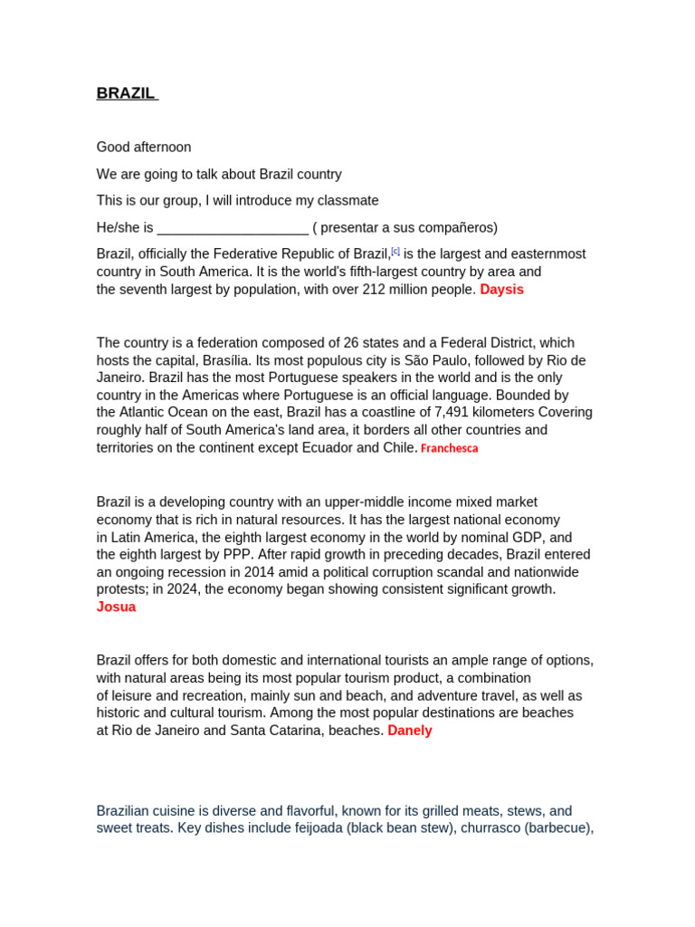 Overview of Brazil: Geography, Economy, and Cuisine | PDF | Brazil ...