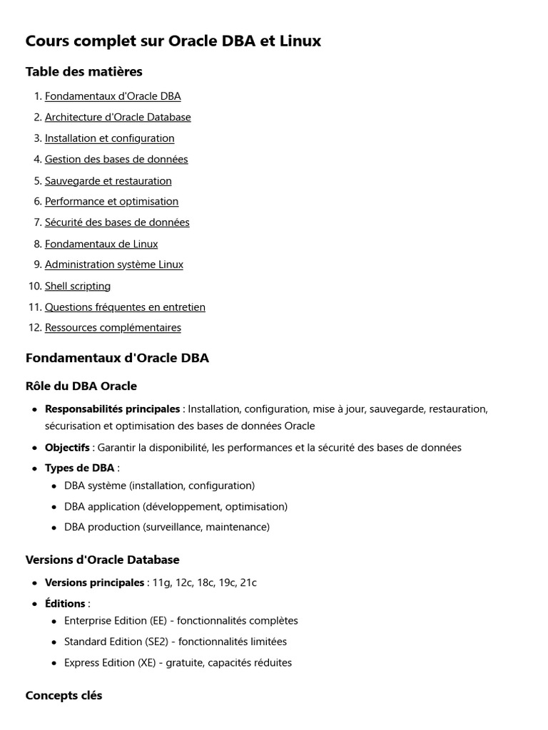 Oracle DBA et Administration Linux | PDF | Sauvegarde (informatique ...