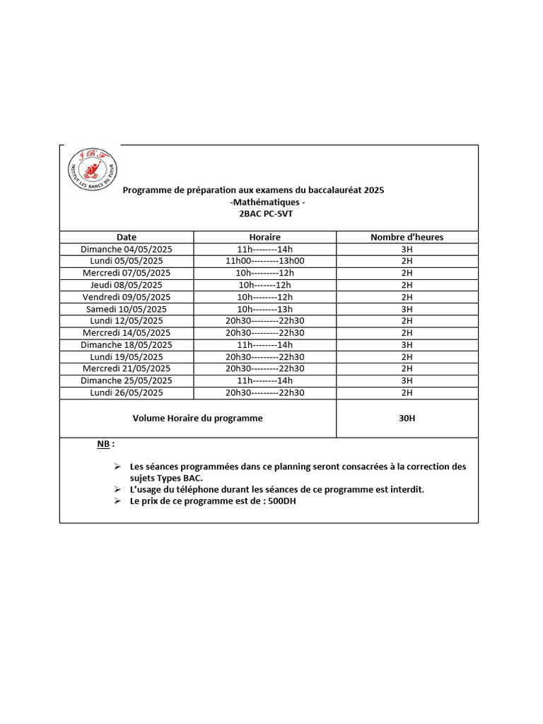 Programme de préparation 2BAC PC 2025 | PDF