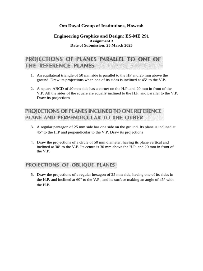 Engineering Graphics Projections Assignment | PDF