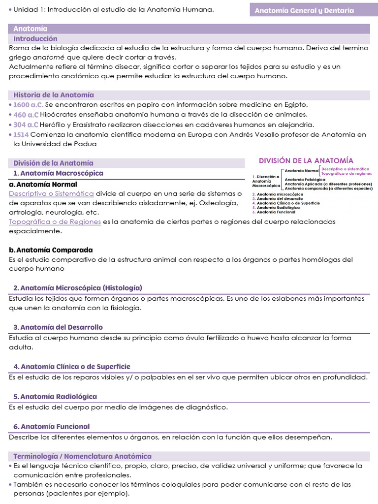 Unidad 1 1ro Introdu Estudio de La Anato | PDF | Términos anatómicos de ...