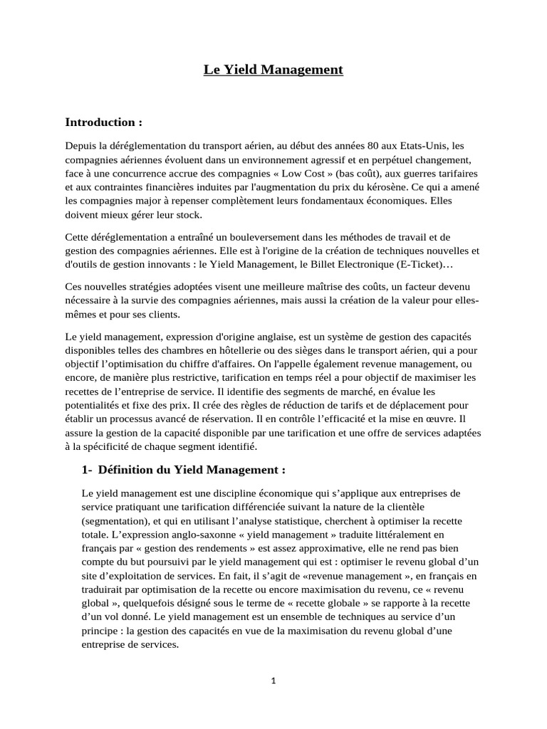 Comprendre le Yield Management Aérien | PDF | Économie d'entreprise ...