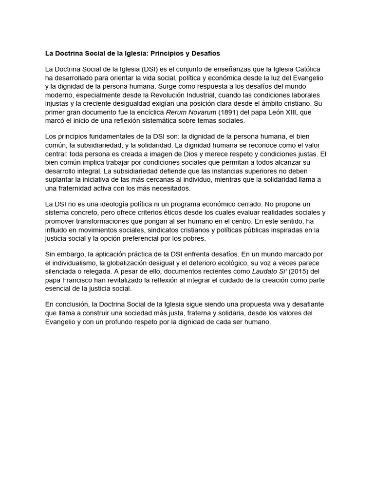 Principios de la Doctrina Social de la Iglesia | PDF