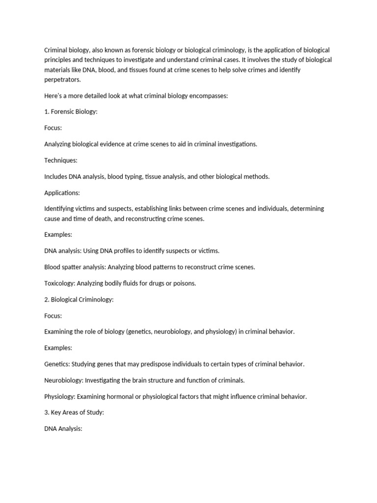 Understanding Criminal Biology Techniques | PDF | Forensic Science ...