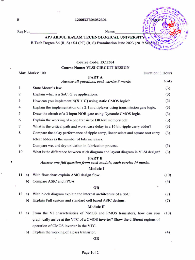 VLSI Circuit Design Exam Questions | PDF | Cmos | Logic Gate