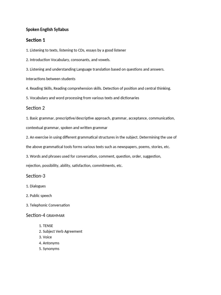 Comprehensive Spoken English Syllabus | PDF