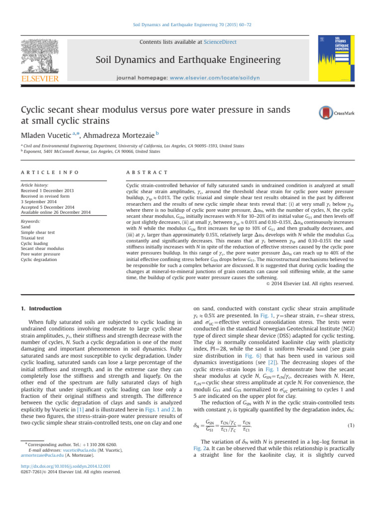 Cyclic Secant Shear Modulus in Sands | PDF | Physical Sciences ...