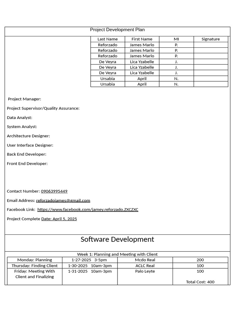 Software Development Project Plan | PDF | Software Engineering ...
