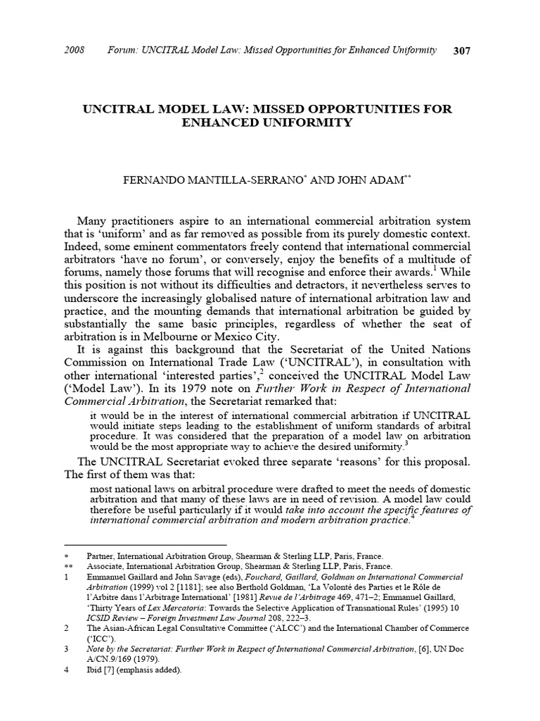 UNCITRAL Model Law and Arbitration Uniformity | PDF | Arbitration ...