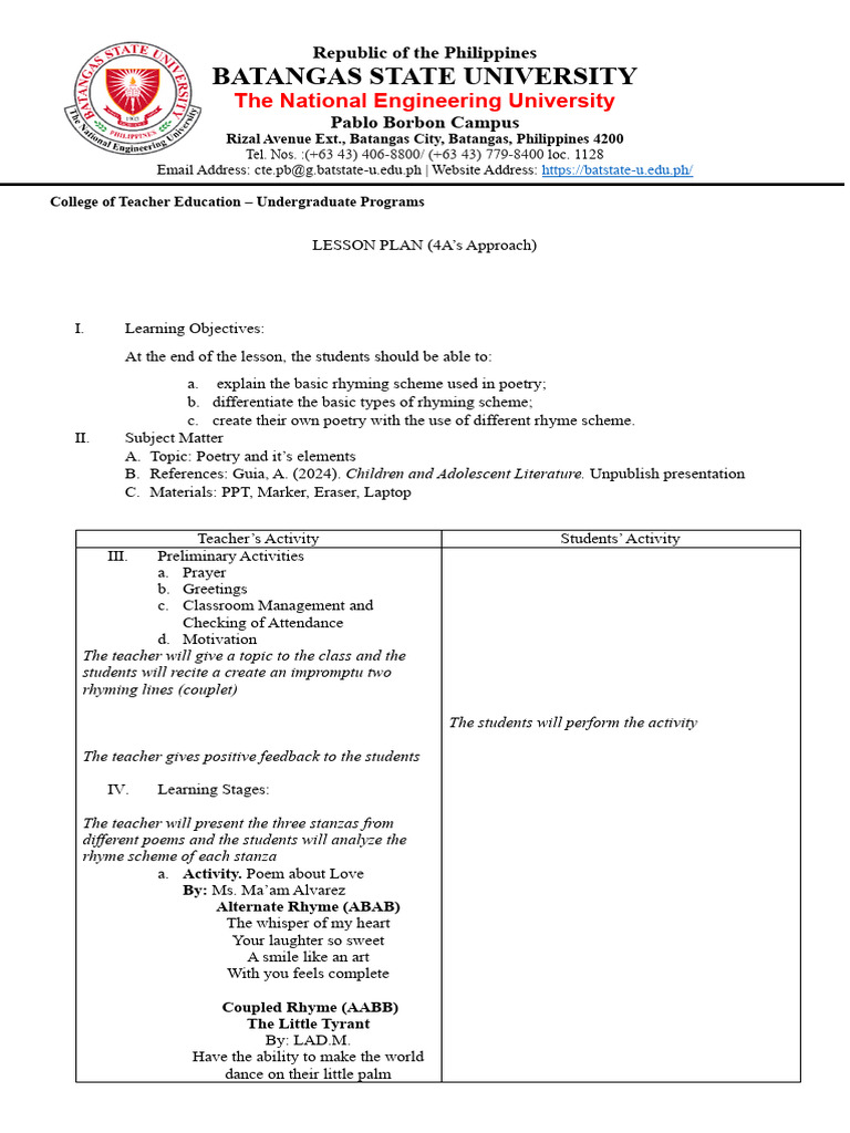 Poetry Lesson Plan: Rhyme Schemes | PDF | Poetry | Rhyme