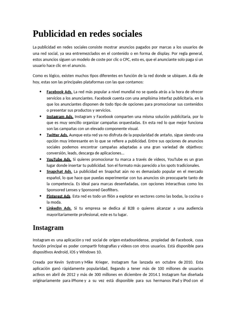 Guía de Publicidad en Redes Sociales | PDF | Facebook | Publicidad online