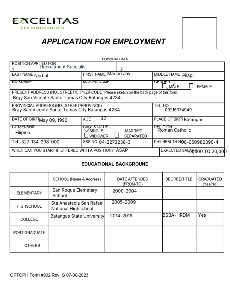 Employment Application Form - Word File (1958) LATEST | PDF ...