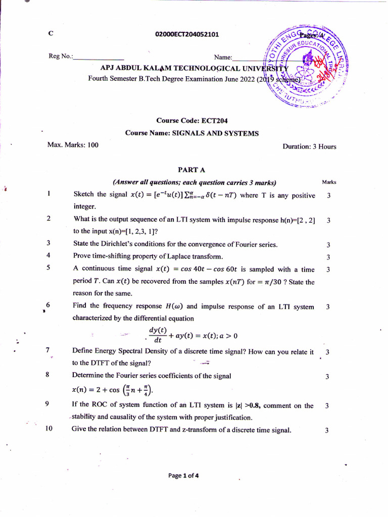 Signals and Systems Exam June 2022 | PDF | Telecommunications ...