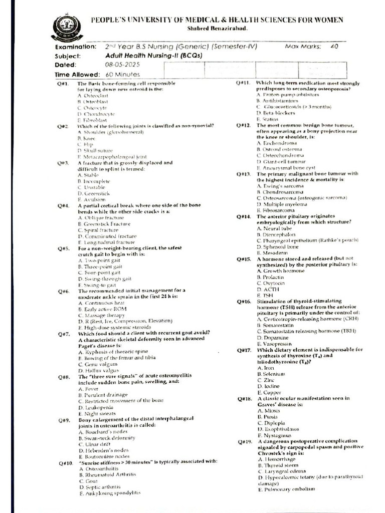 MCQS Paper of Adult Health Nursing II | PDF | Coronary Circulation ...