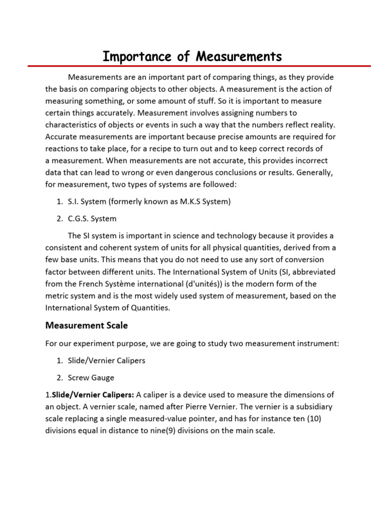 Importance of Accurate Measurements | PDF | Measurement | International ...