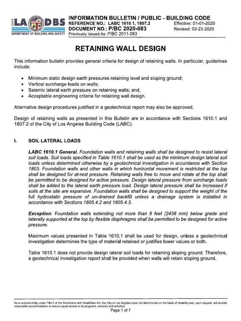 2020 LADBS Seismic Lateral Earth Pressure | PDF
