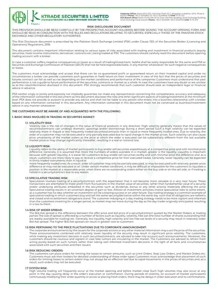 PSX Risk Disclosure for Traders | PDF | Futures Contract | Leverage ...