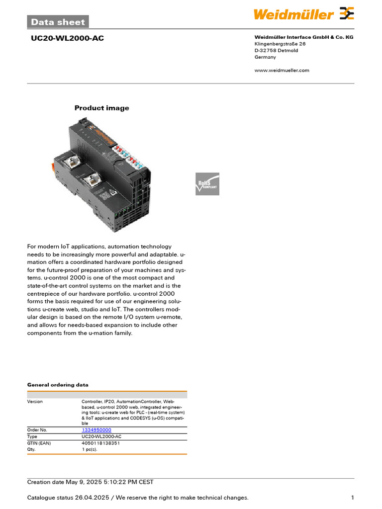 Weidmüller UC20-WL2000-AC Data Sheet | PDF | Usb | Computer Architecture