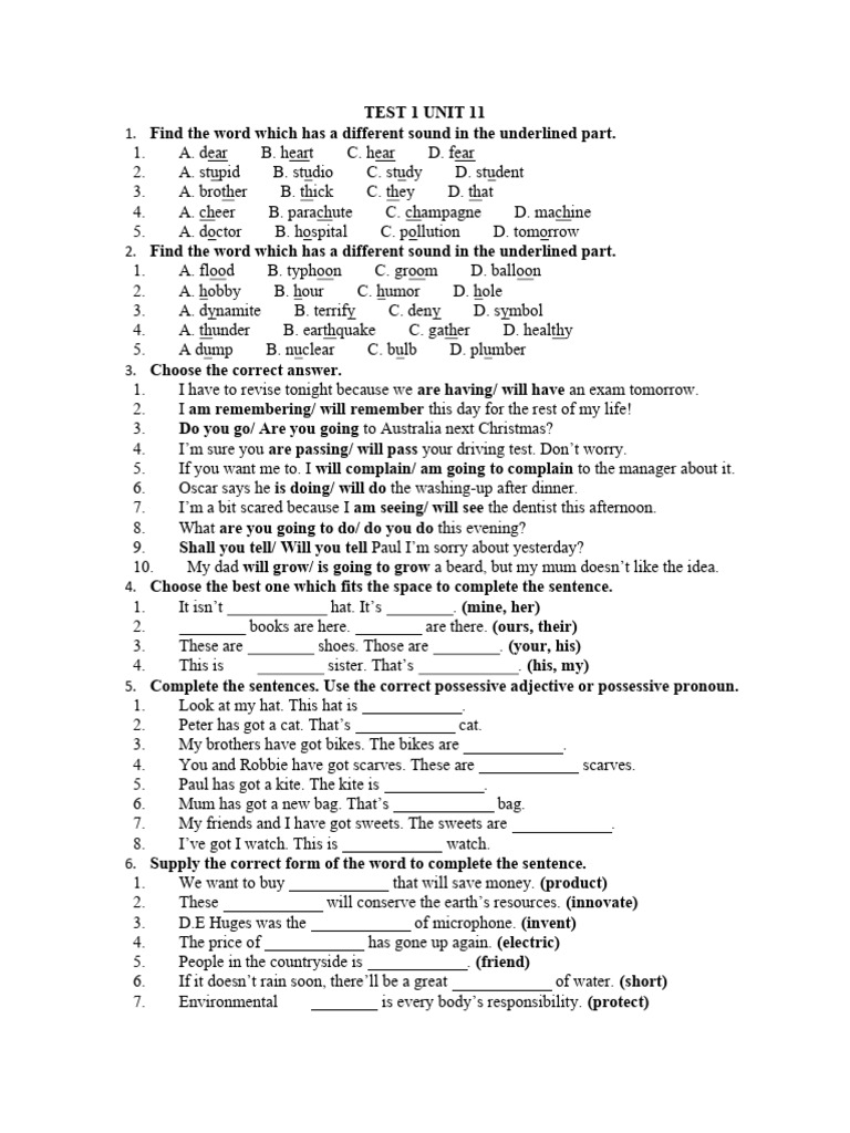 English Language Test Unit 11 | PDF