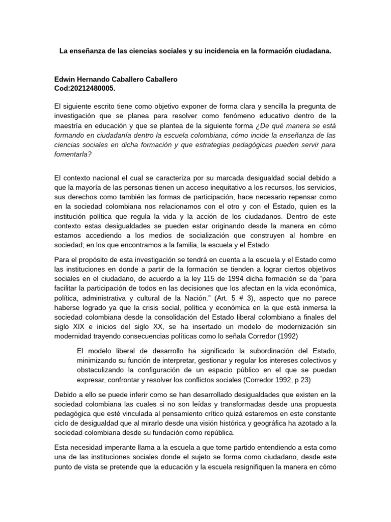 La Enseñanza de Las Ciencias Sociales y Su Incidencia en La Formación ...