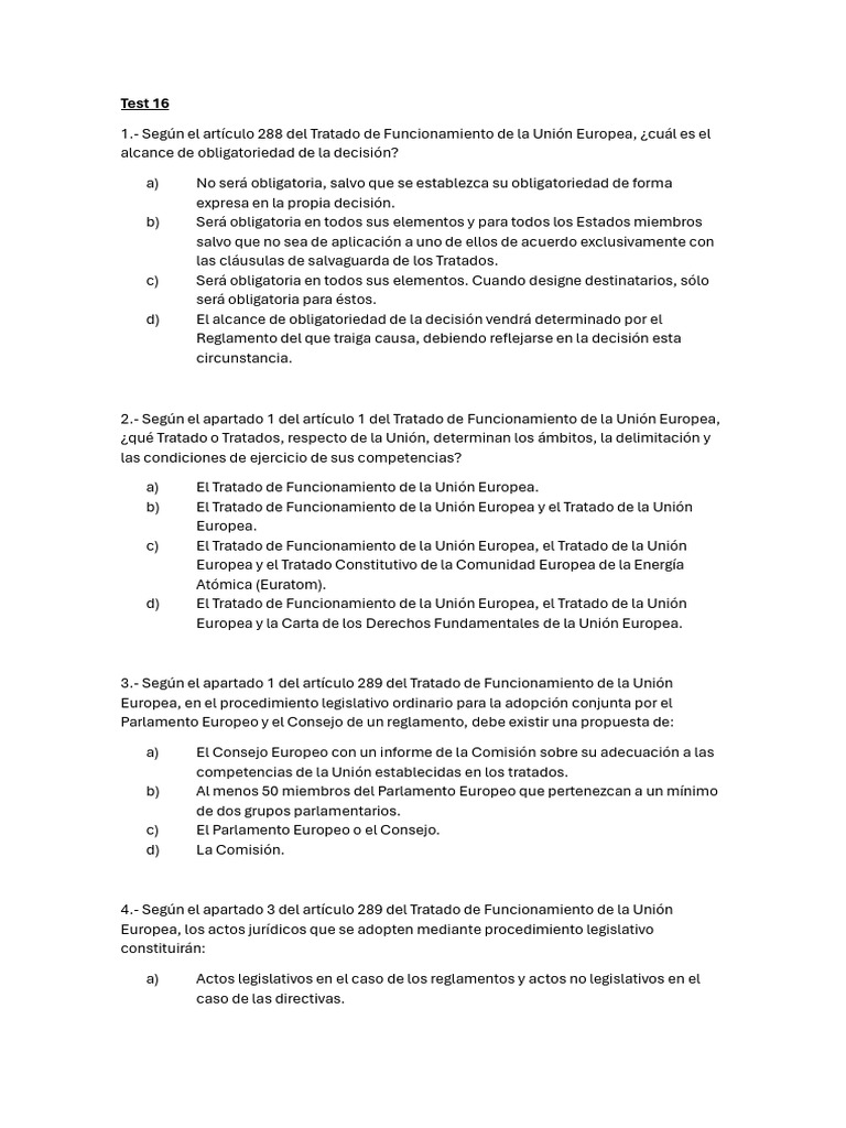 Test 16 | PDF | Comisión Europea | Parlamento Europeo