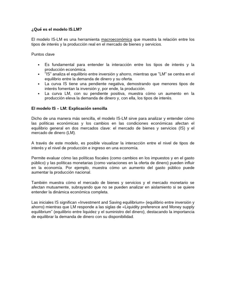 Qué Es El Modelo IS | PDF | Economía keynesiana | Economía política
