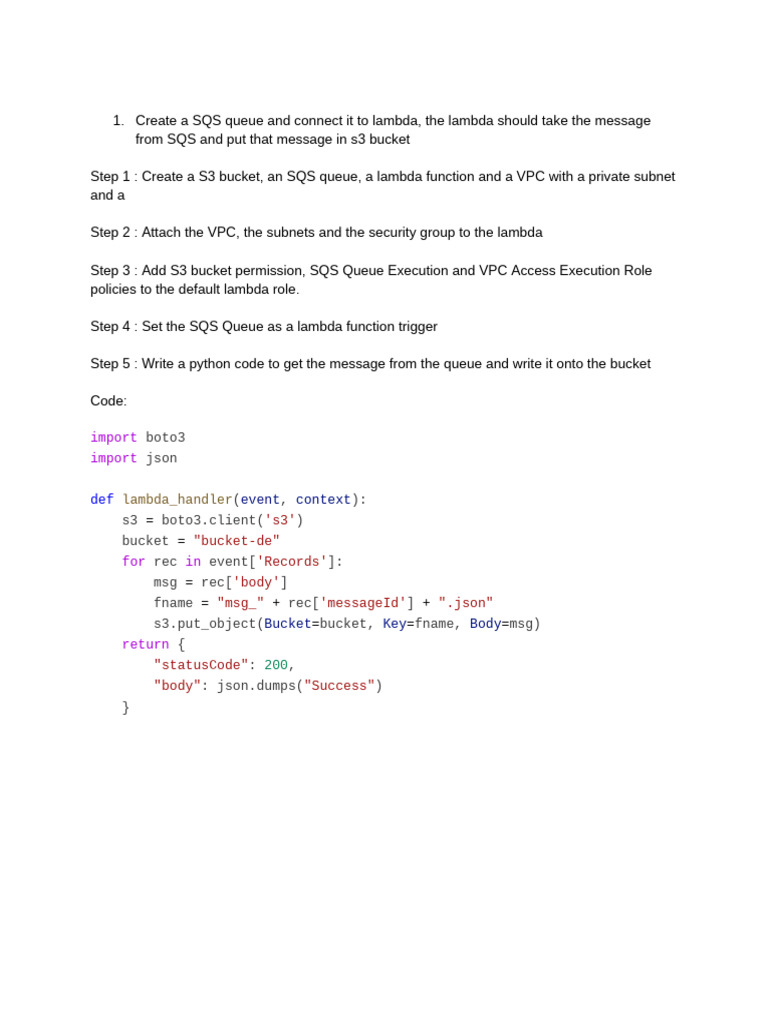 SQS to Lambda to S3 Integration Guide | PDF