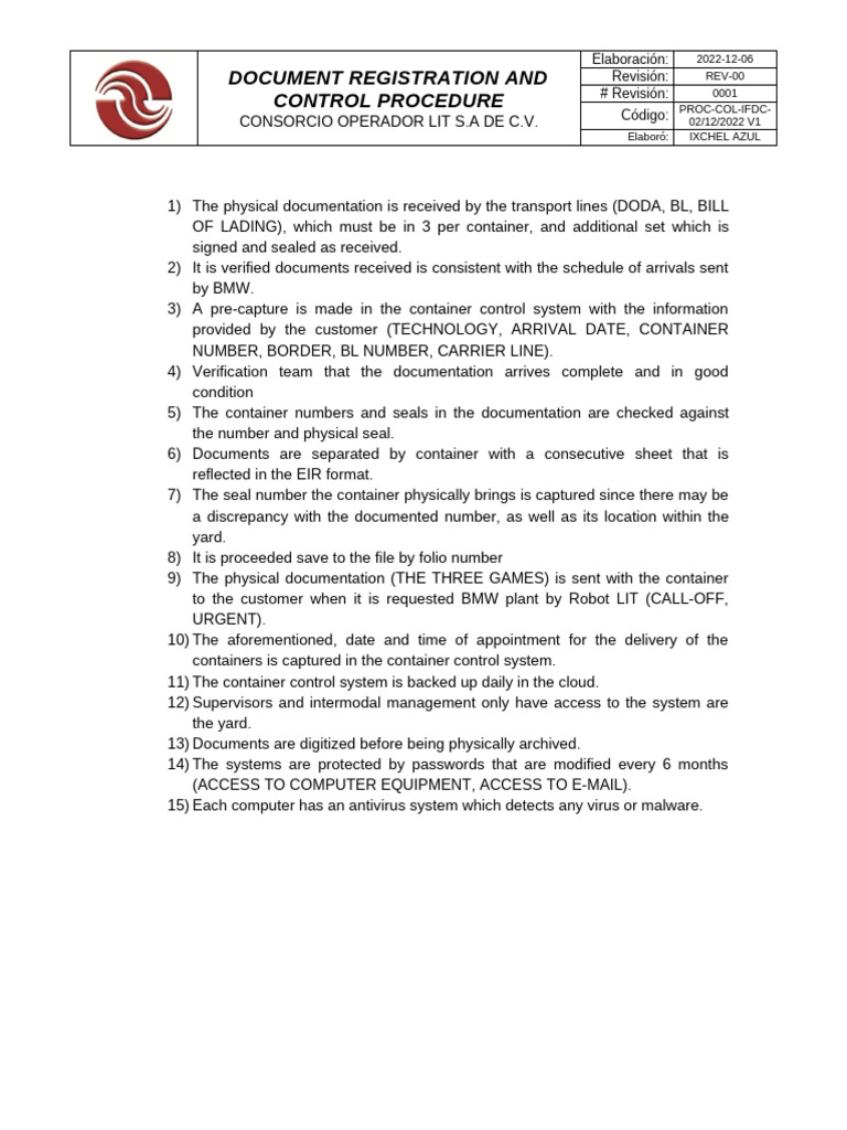 Document Registration Control Procedure | PDF