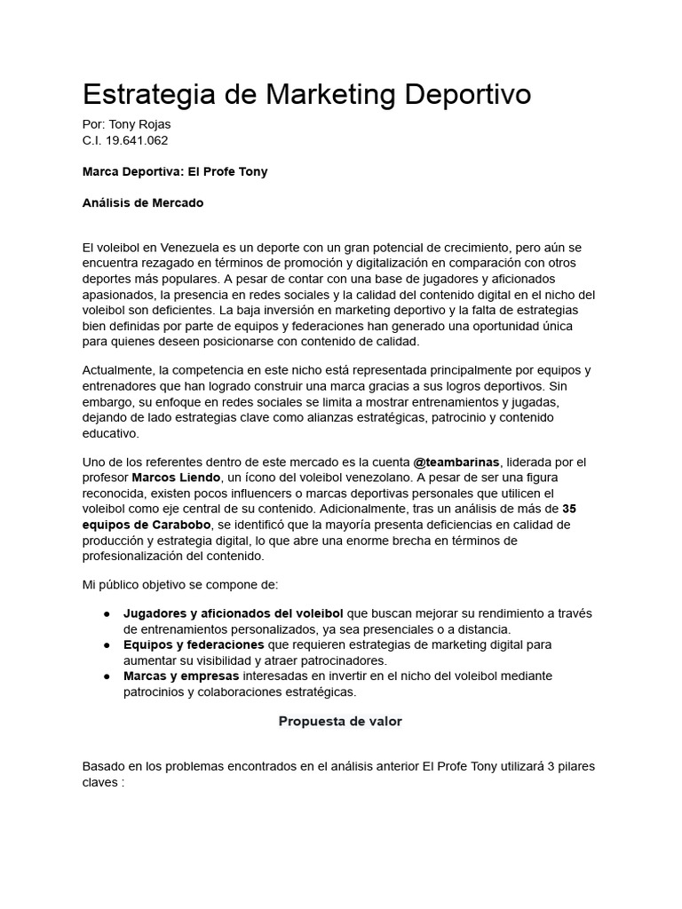 Estrategia de Marketing Deportivo para La Marca Deportiva El Profe Tony ...