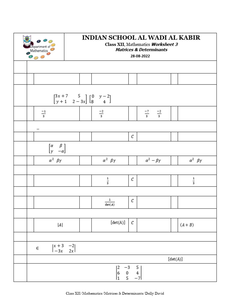 5992155-CLASS XII - WS - Matrices&Determinants - DOLLY | PDF ...