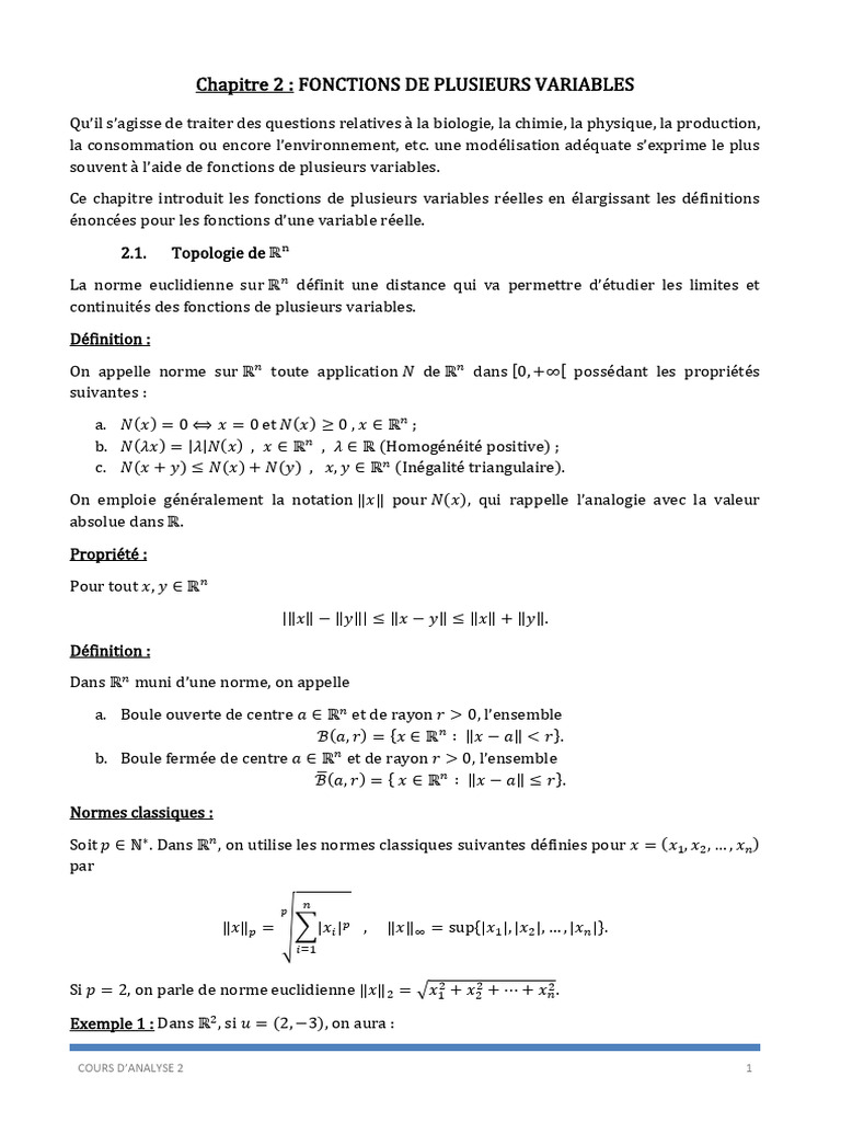 Fonctions de Plusieurs Variables | PDF | Norme (Mathématiques ...
