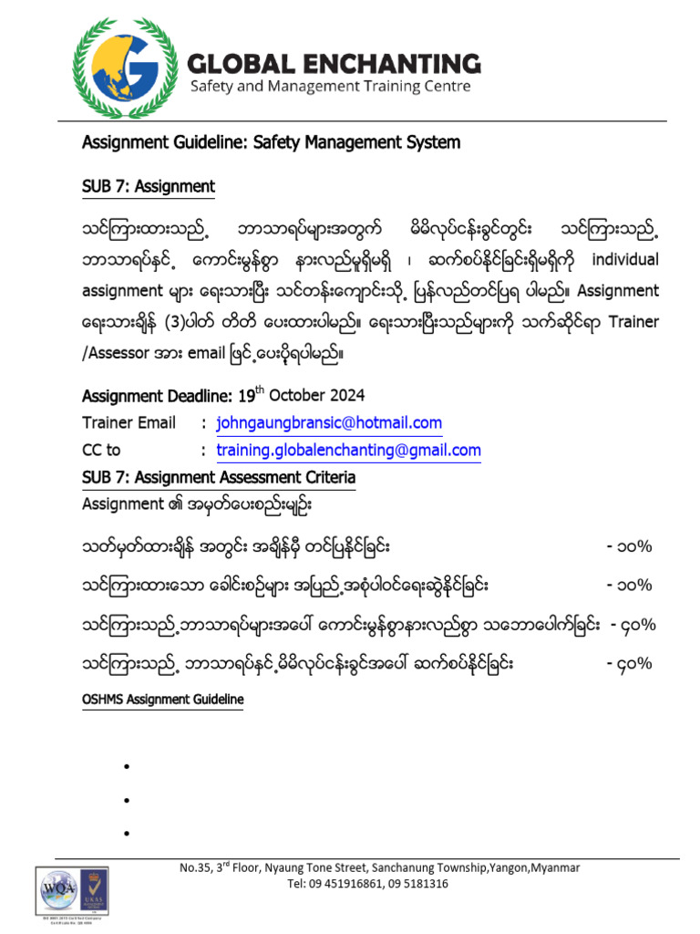 CSO SUB 7 Assignment Guideline (SMS) | PDF | Occupational Safety And ...